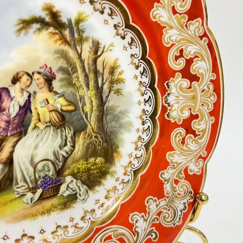 Тарелка 1851г. c галантной сценой по мотивам Ватто из десертного сервиза Rigway 