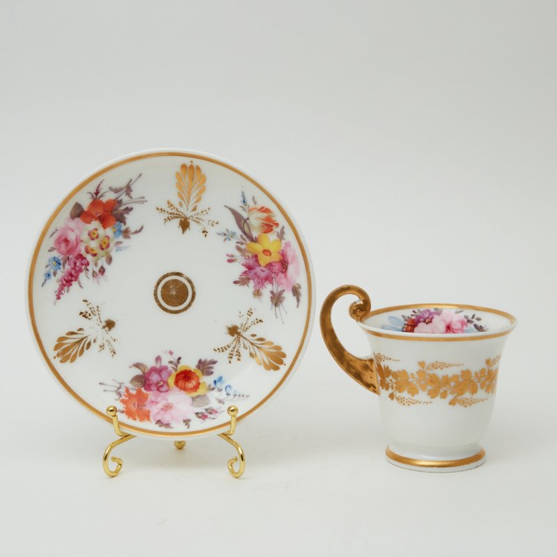 Старинная чайная пара бело-розовая Nantgarw