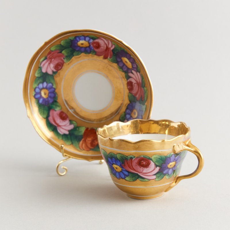 Meissen. Коллекционная чашка с блюдцем с ручной росписью