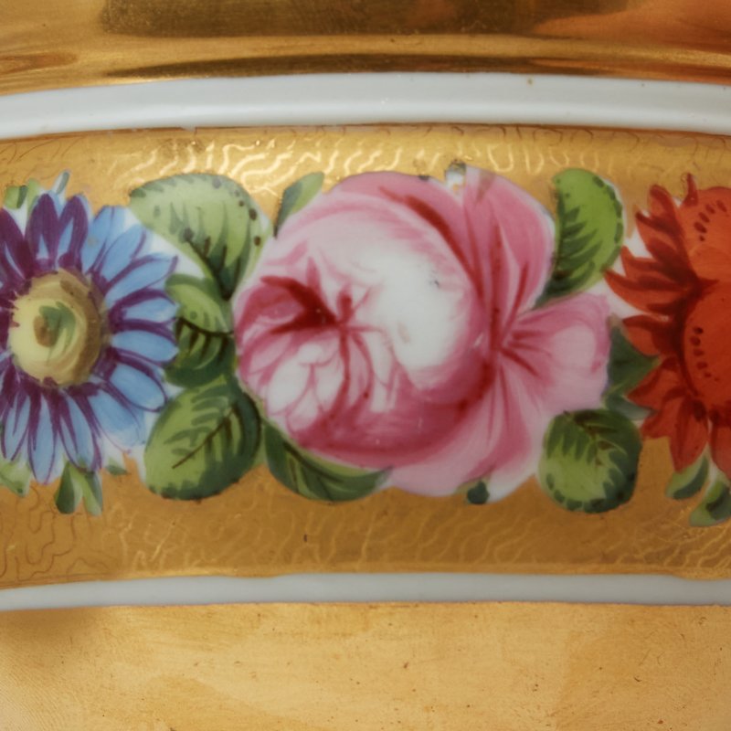 Большая чашка с блюдцем цветочная роспись