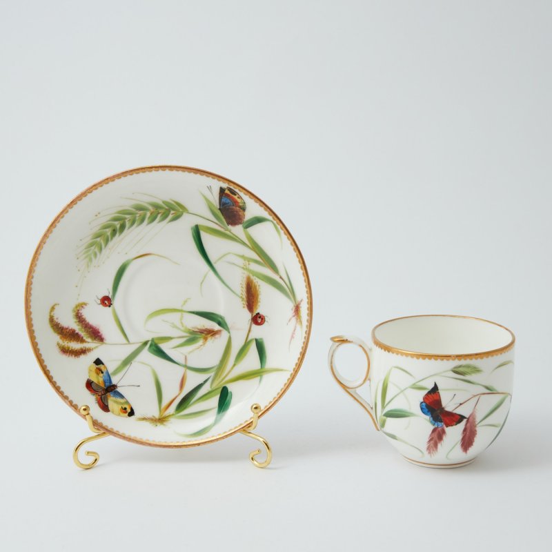 William Brownfield&Sons. Старинная чашка с блюдцем с декором в виде бабочек