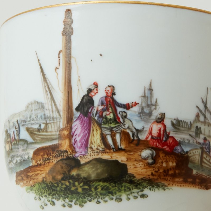 Чашка с блюдцем Сцена в порту конец 18в Meissen