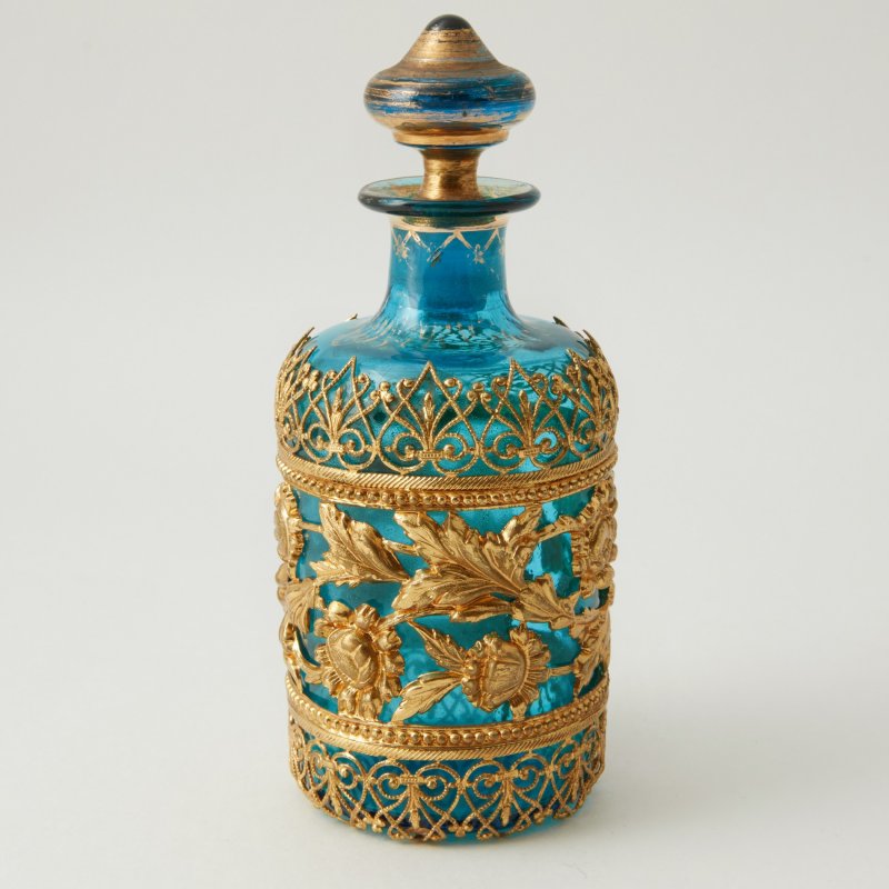 Флакон парфюмерный декор бирюзовое стекло латунь