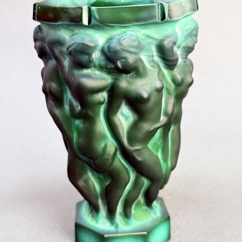 Коллекционный Парфюмерный флакон в стиле Артдеко малахитовое стекло дизайн 1930г. Г. Хоффманн Чехия 21 в