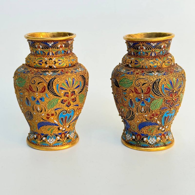 Парные вазы в технике клуазоне 