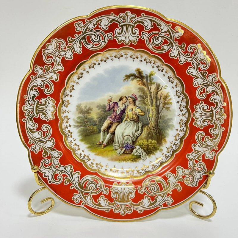 Тарелка 1851г. c галантной сценой по мотивам Ватто из десертного сервиза Rigway 