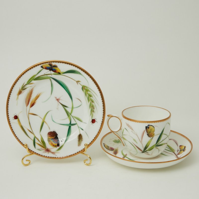 William Brownfield&Sons. Старинное чайное трио с декором в виде бабочек