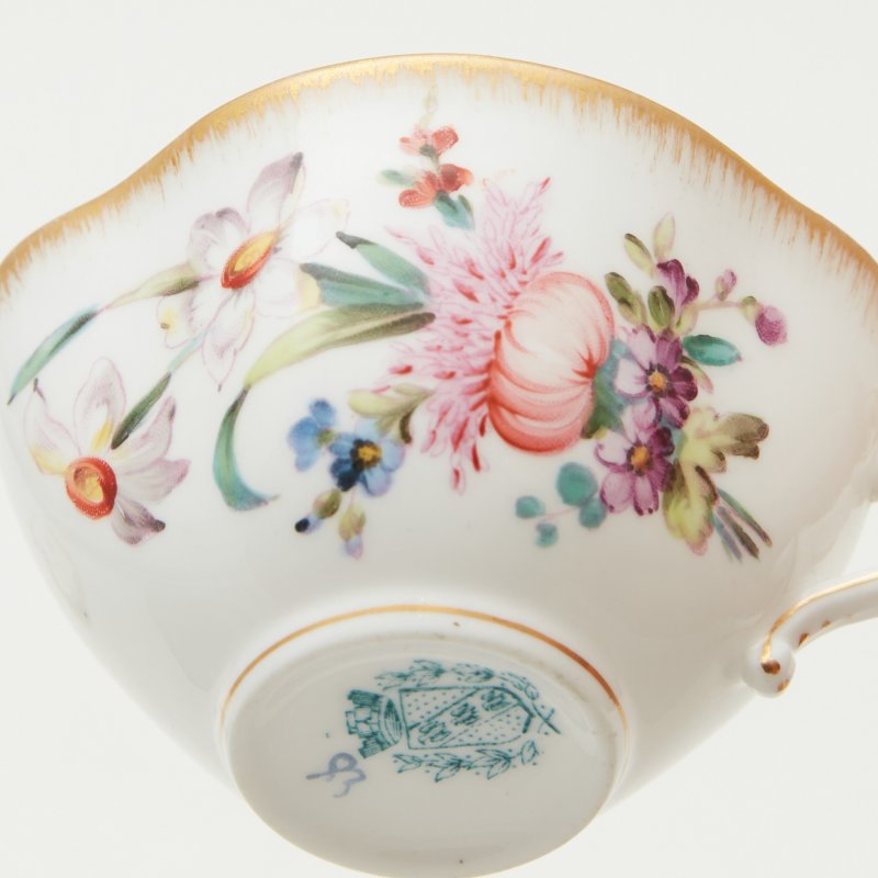 Чашка с блюдцем Sarreguemines позолота роспись цветы