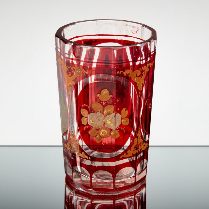 Австро-Венгрия. Старинный стакан из цветного стекла ручной работы