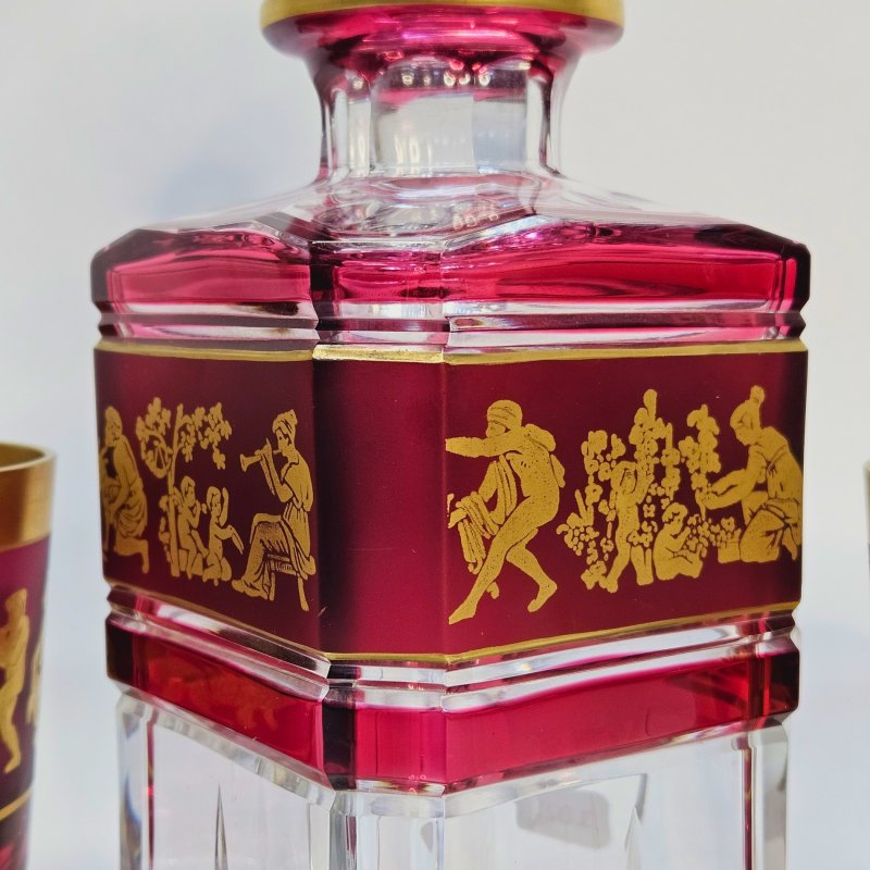 Набор Val Saint Lambert  для виски штоф, 2 стакана 1930e гг, дизайн Dance De Flore