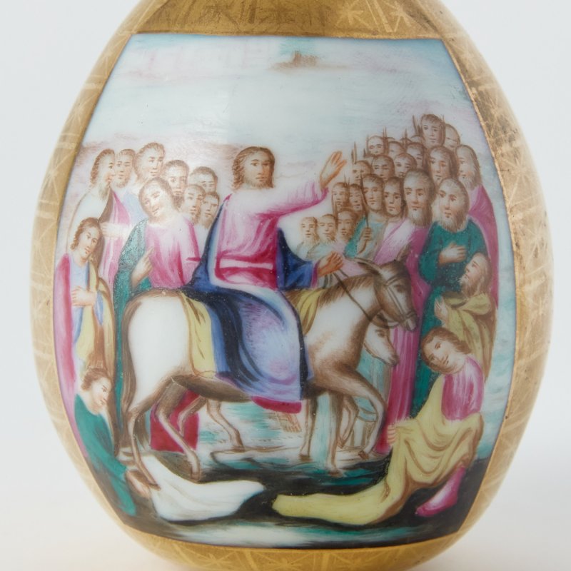 Фарфоровое пасхальное яйцо «Вход Господень в Иерусалим» с ручной росписью 