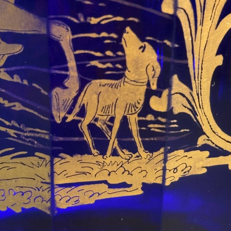 Кубок с крышкой из синего стекла Богемия