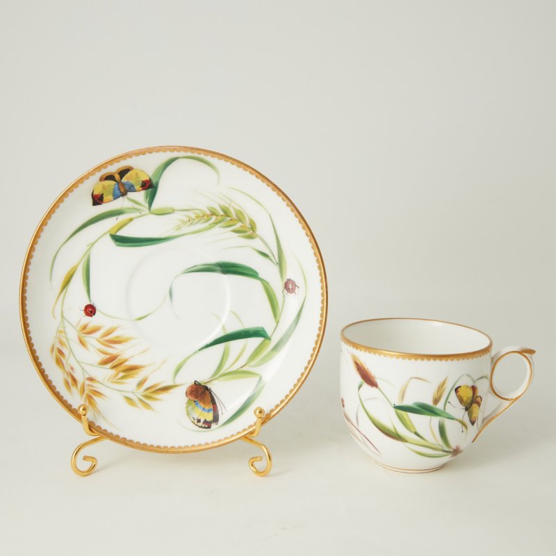 Чашка с блюдцем бабочки  William Brownfield 1860г