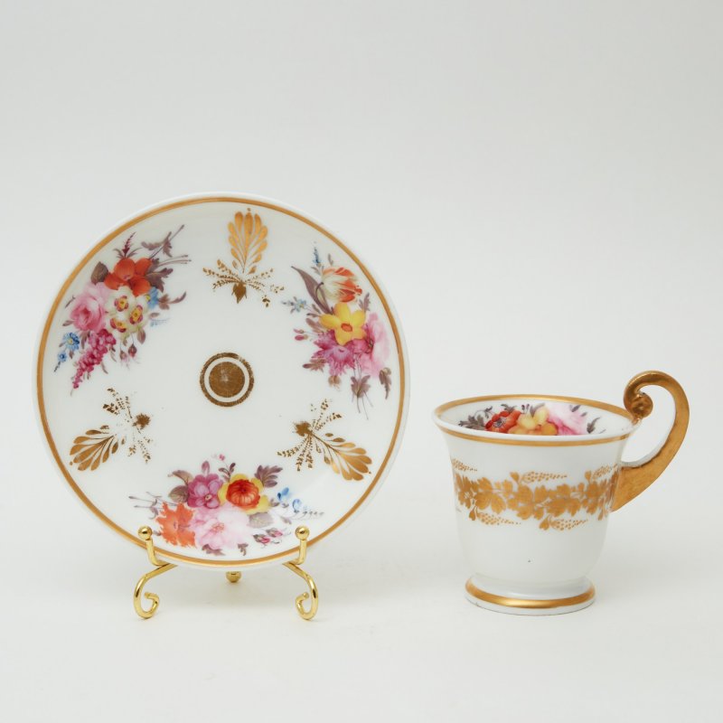 Старинная чайная пара бело-розовая Nantgarw