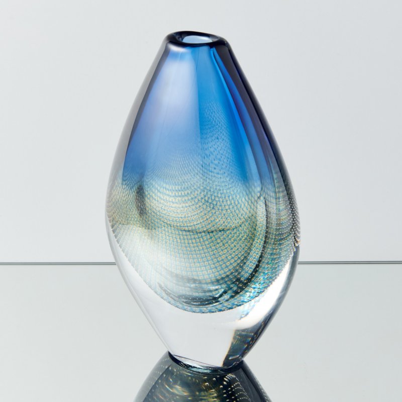 Авторская ваза ручной работы сине-зеленого стекла Kraka